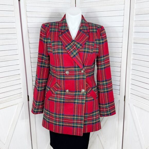 Venus Tartan Plaid Double Breasted Blazer Coat Red 16 - Picture 1 of 16